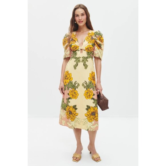 R-64. FARM Rio Delicate Flower Arabesques Midi Dress XS - Picture 1 of 1
